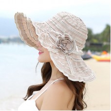 Mujer Lady Wide Brim Sun Hat Cap Summer Beach Floral Foldable Holiday  eb-97630854